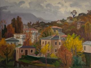 Kysos, Pelion, View with Clouds — Oil painting, Canvas, 46.00×61.00cm — Theodoros Markellos